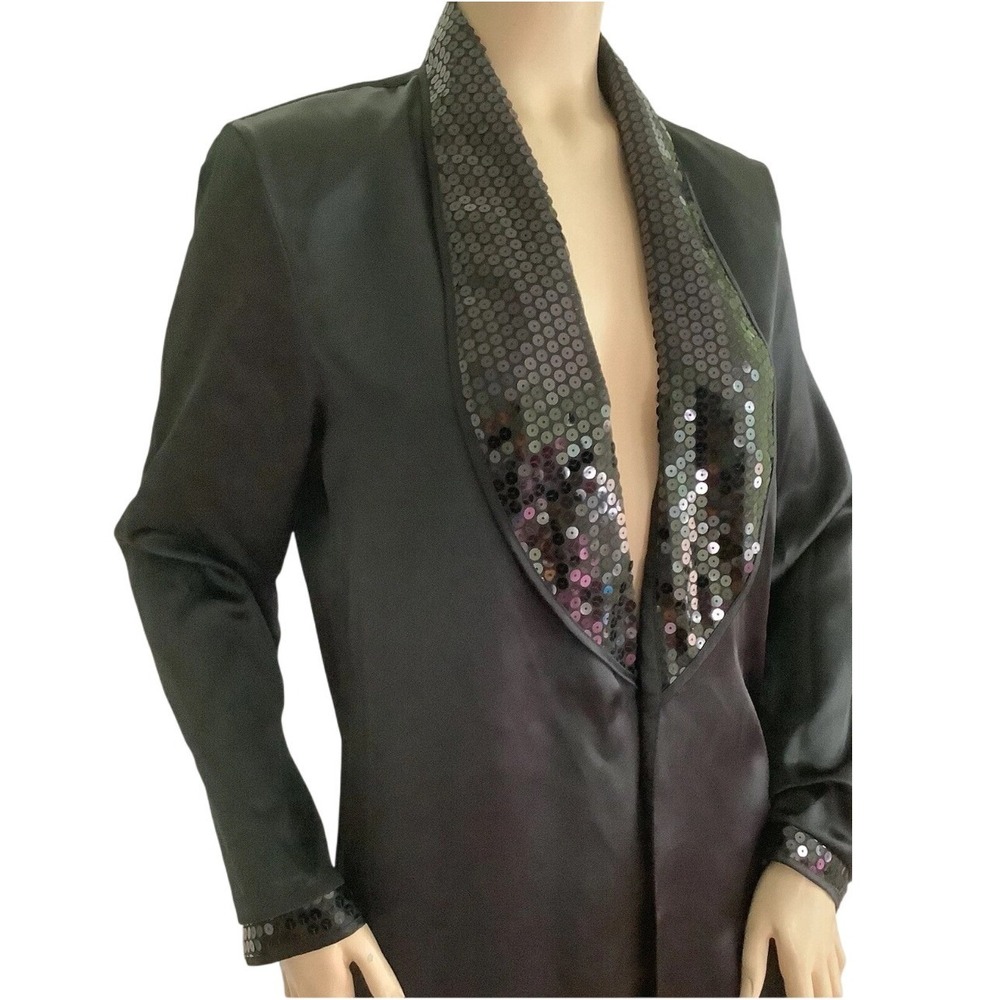 Victoria's Secret Show Stopper Blazer‎ Jacket Black Sequin Trim Satin Evening Sm